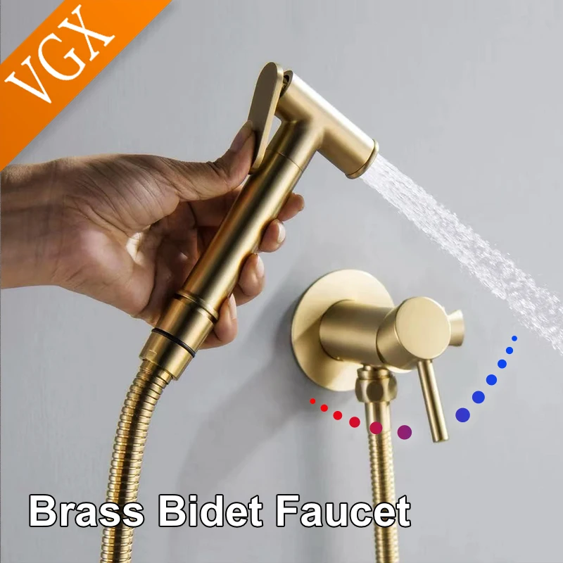 

VGX Brass Bidet Faucet Set Handheld Ducha Higienica Hot Cold Toilet Crane Women Washer Bathroom Shattaf Sprayer Hygienic Shower