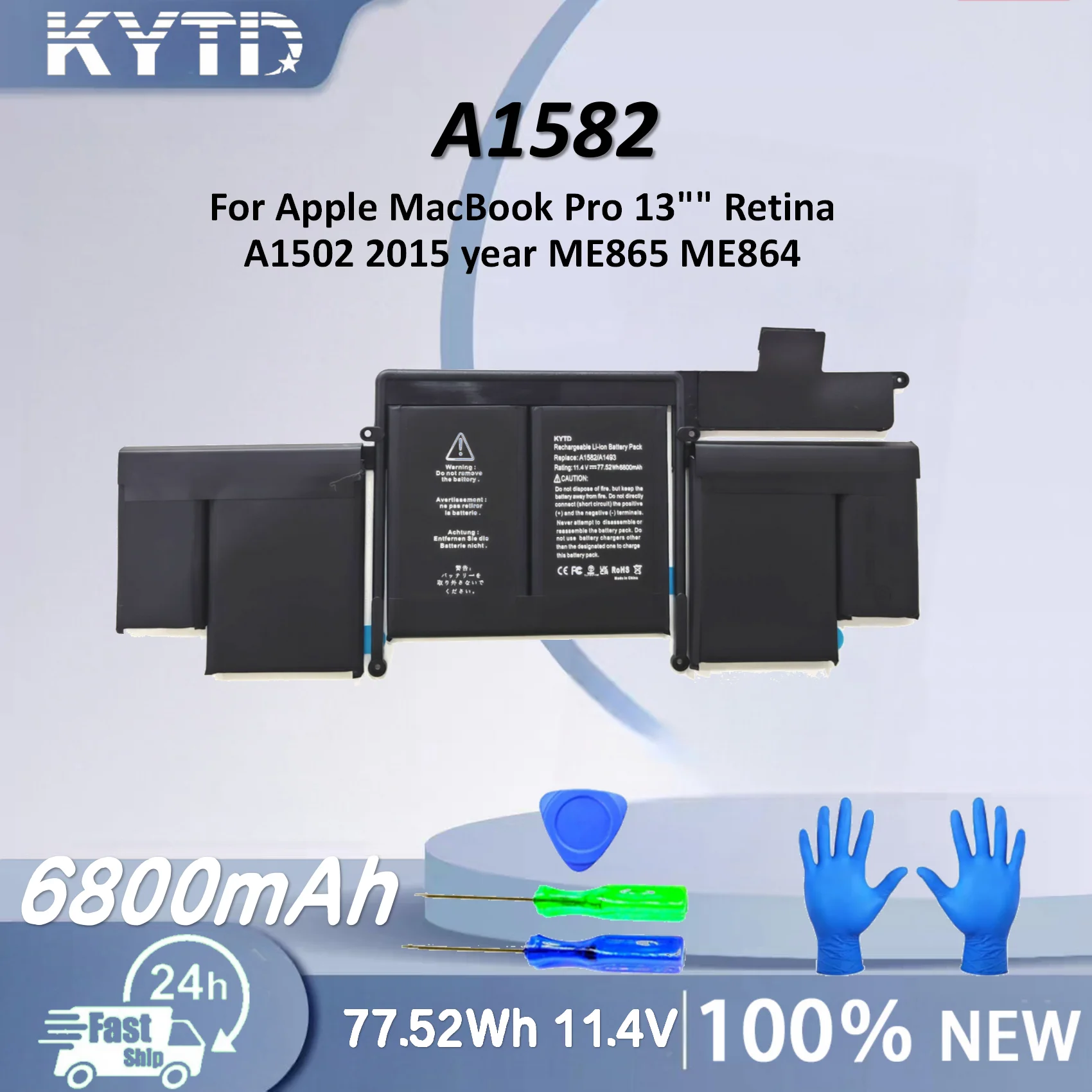 

A1582 A1493 Laptop Battery For Apple MacBook Pro 13" Retina A1502 2013 2014 2015 Year 020-00010 Free Tools 600+ Cycles
