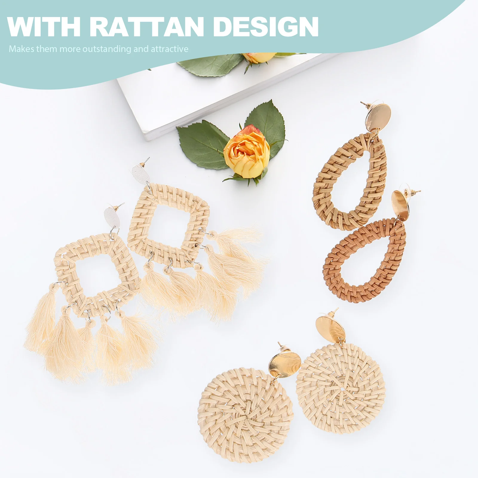 

3 Pairs Earrings Women Beach Female Earrings Jewelry Accessories Bohemian White Drop Summer Vacation Gift