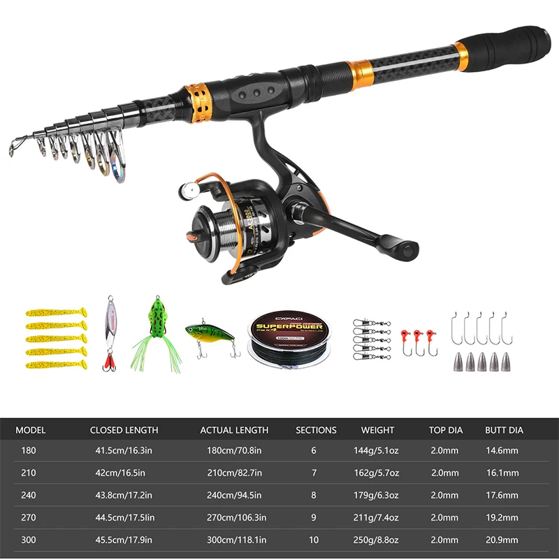 Sea Fishing Rod Set Combination Fishing Gear Telescopic Road Sub Fishing Rod Fishing Wheel Carbon Hard Adjusting Fishing Rod