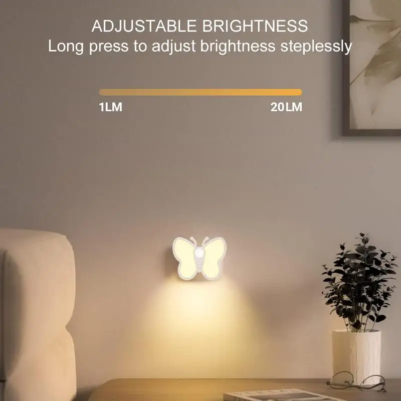 Motion Sensor Light Indoor Butterfly Shape Stick-On Night Light USB Rechargeable Stick On Lights For Stairs Auto/On/Off LED