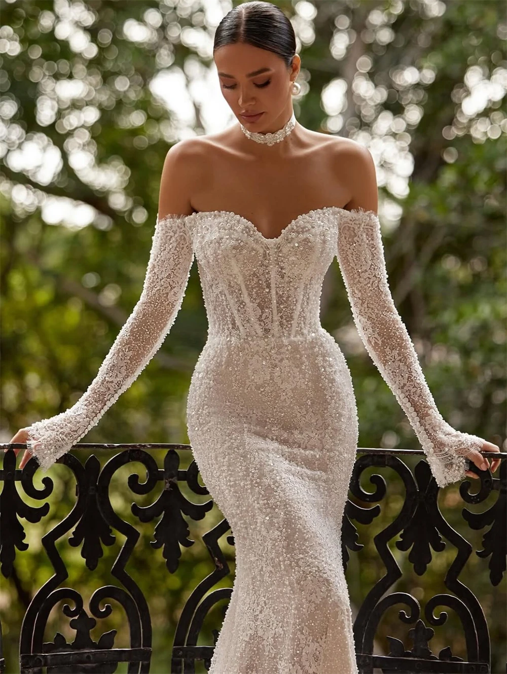 

Customized Soft White Organza Wedding Dress Formal Sweetheart Long Sleeves Robe de mariée Sexy Mermaid Court Train Bridal Gowns