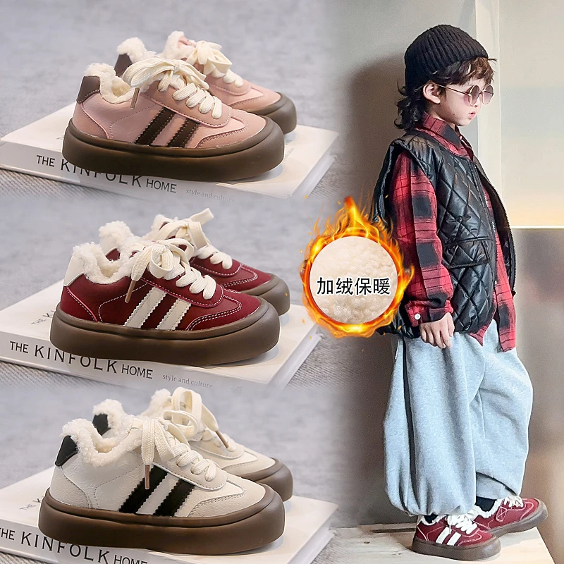 

2025 New Boys Girls Winter Children's Warm Plush Casual Sports Shoes Fashion Running Shoes Kids Outdoor Sneakers