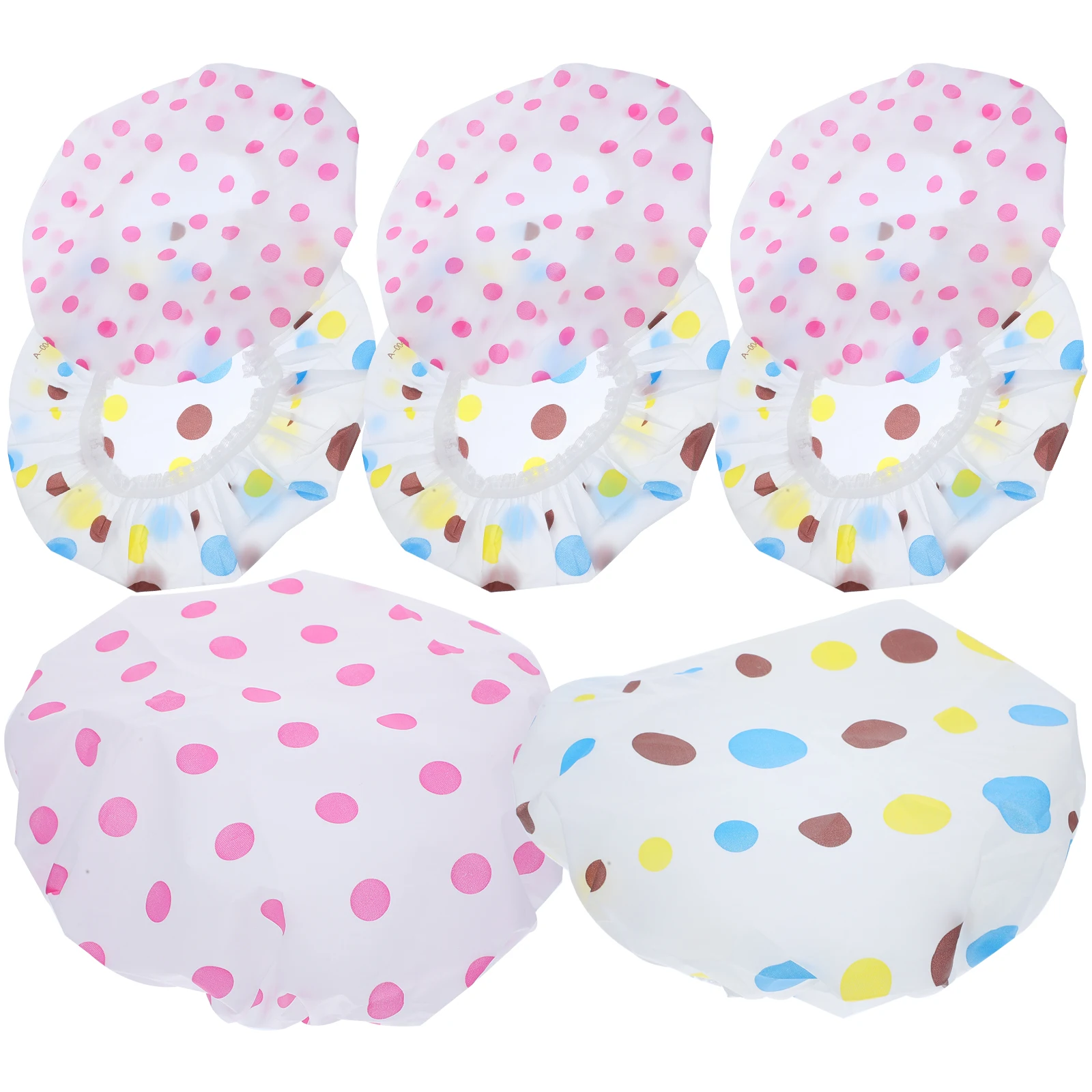 

8Pcs Waterproof Shower Caps Double Layers Reusable Bathing Hair Protection Dots Printing Shower Hats Versatile Use Easy