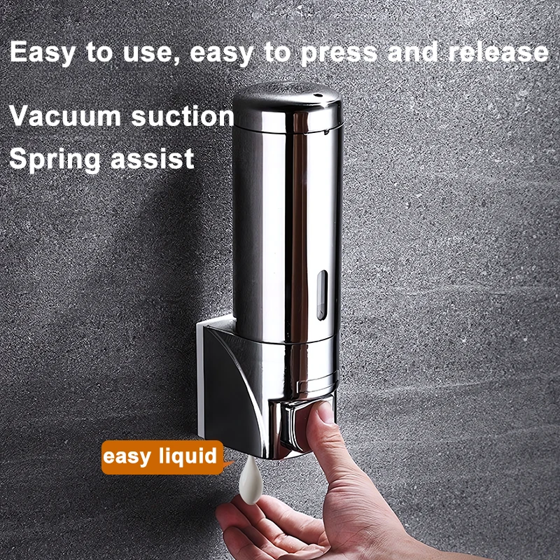 Stainless Steel Manual Press Soap Dispenser Hand Sanitizer Holder Wall Mount Bathroom Soap Shampoo Head Shower Liquid Dispenser