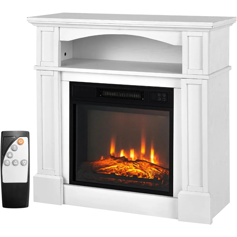 

32-inch Electric Fireplace with Mantel, 1400W Adjustable Freestanding Heater with Remote Control, Thermostat Design, 6H Timer,