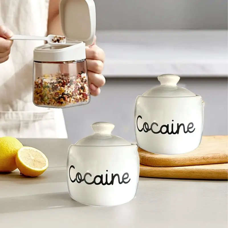 Ceramic Sugar Bowl Condiment Containers with Lids Jars Cube Multipurpose Kitchen Storage Sugar Dispenser Salt Coffee Canister