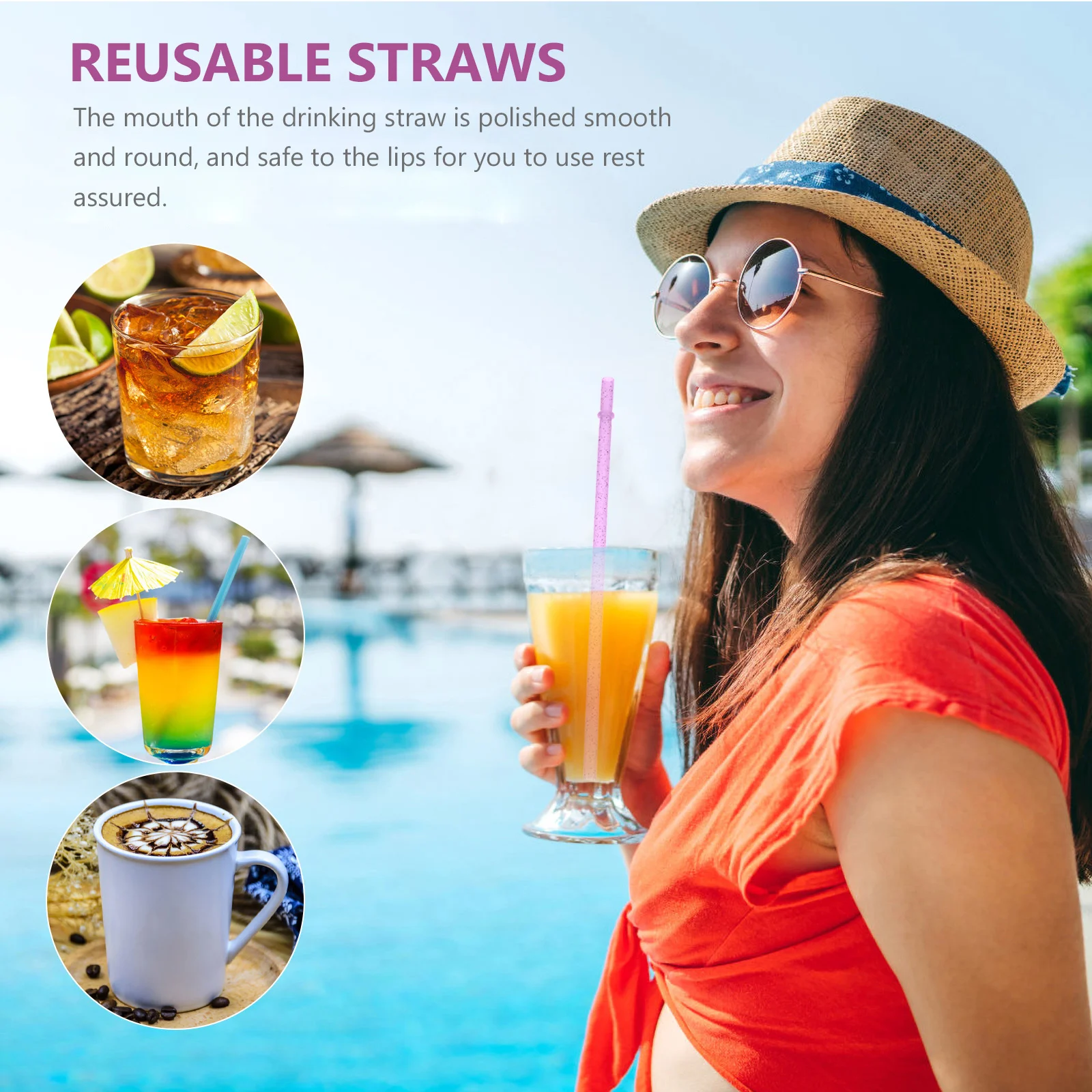 

25 Pcs Colorful Straw Brush Straws Reusable Drinking Beverage Long Gold Powder Plastic Travel Party