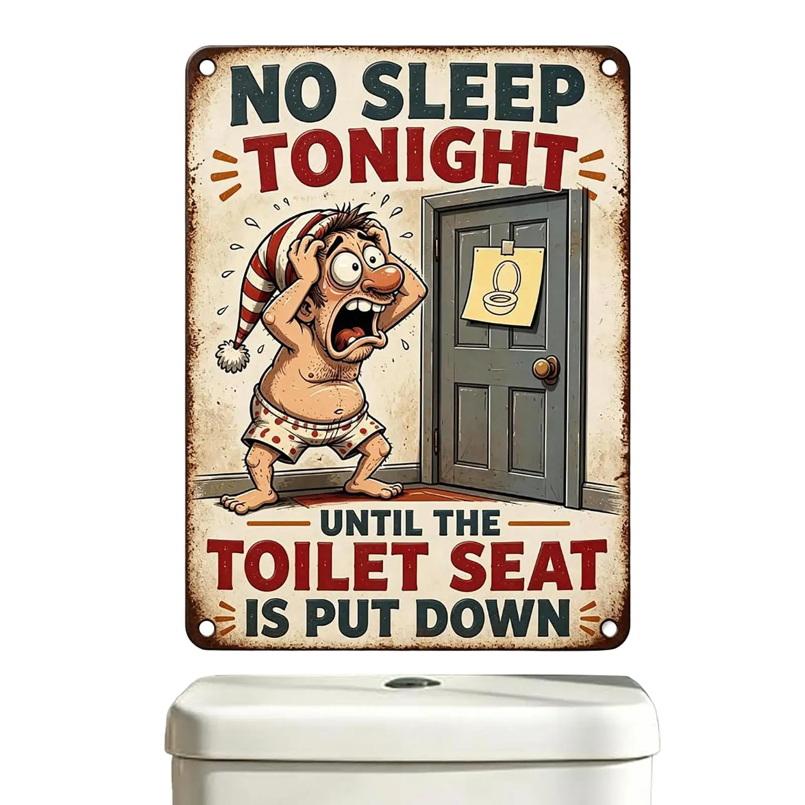 Toilet Seat Warning Sign 2D Hilarious Metal Art Display Decoration Toilet Seat Reminder Sticker For School Cafe Garage Nightclub