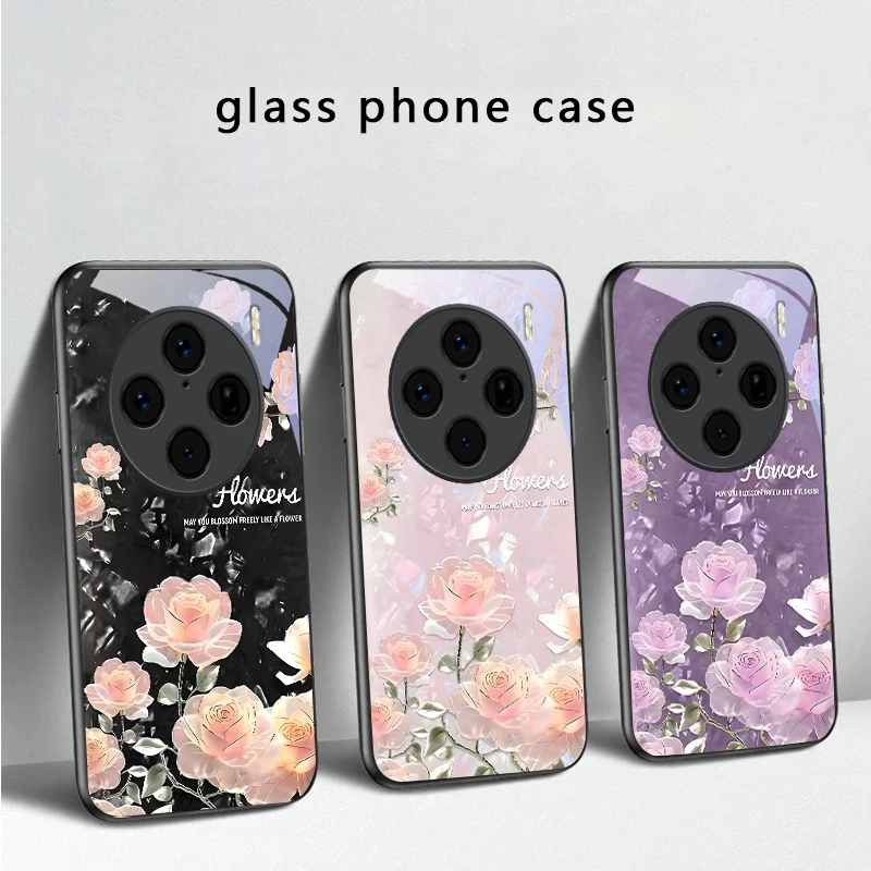 Night roses bloom freely For vivo V29 V23 V30 V25 V40 SE V21 V25E V23e X100 X70 X90 Pro+ X80 X200 Promini Black Glass Phone Case view 2