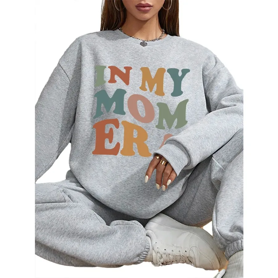 

Basic Women Casual Pullover Long Sleeve Round Neck Color Block Print Spring Autumn