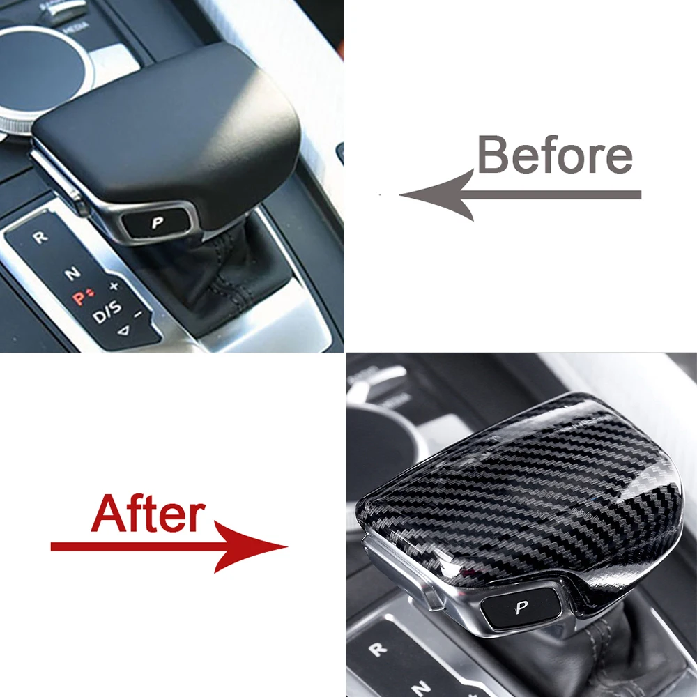 Car Console Gear Shift Handle Head Frame Cover Sticker Carbon Fiber Texture Decor For Audi A4 B9 A5 Q5 FY Q7 4M Auto Accessories