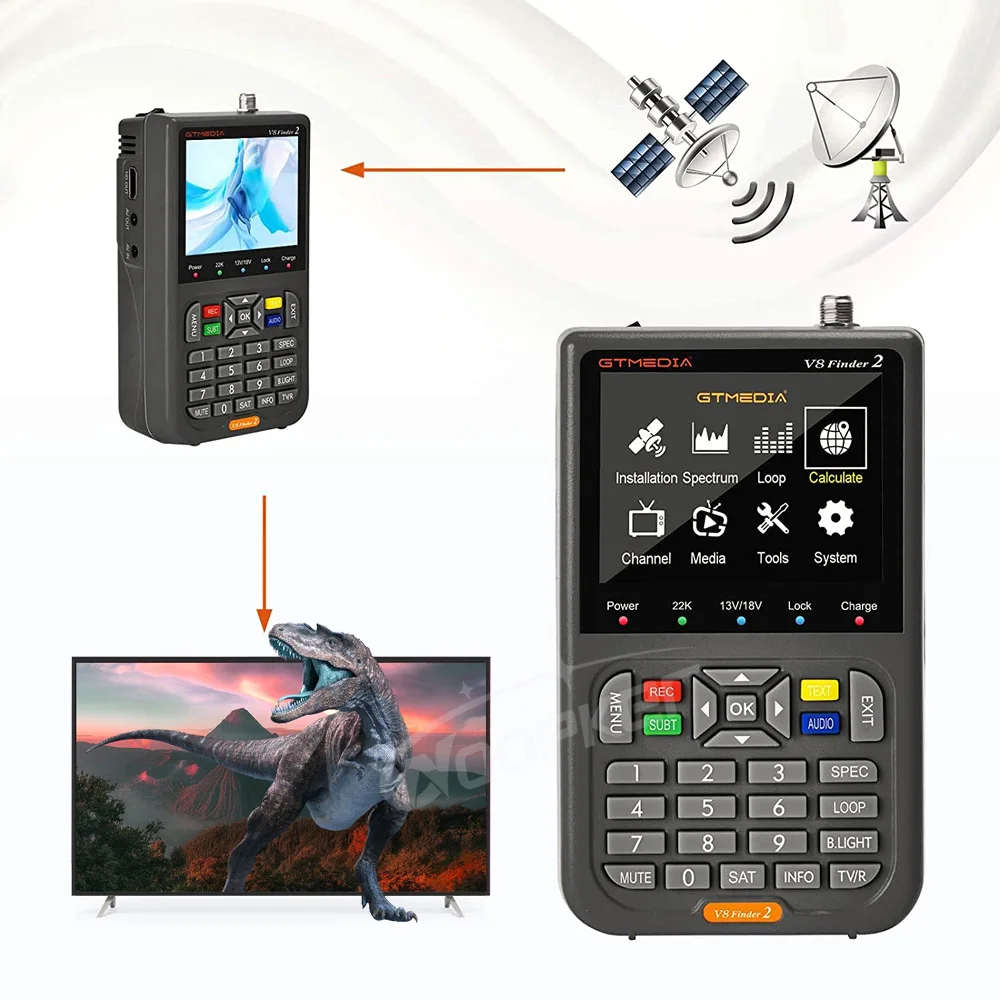 Imagem -02 - Localizador de Satélite Digital Detector de Sinal Receptor Tela Lcd para Ajustar Sat Fta Dvb-s s2 S2x 1080p Woopker-v8 Finder2 Dvb-s2