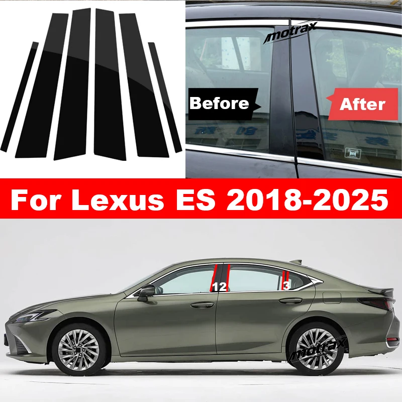 For Lexus ES ES200 ES250 ES300h 2018-2025 Car B C Pillar Decorative Stickers PC Window Trim Exterior Middle Pillar Accessories