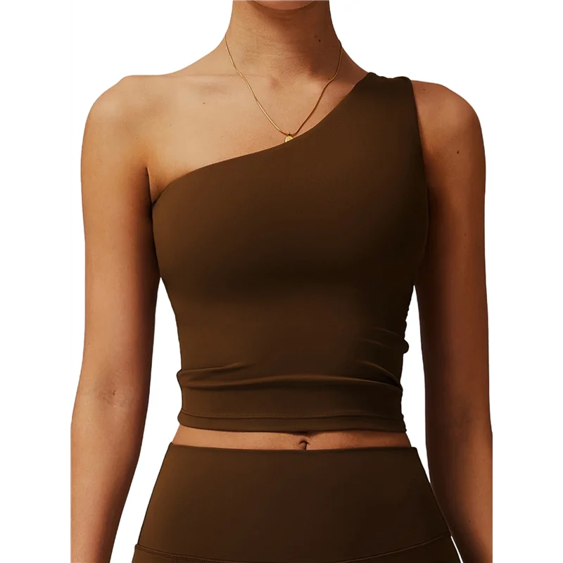 

A83F-Women's One Shoulder Tank Tops Sleeveless Slim Fit Cropped Tee Shirt Y2k Tops