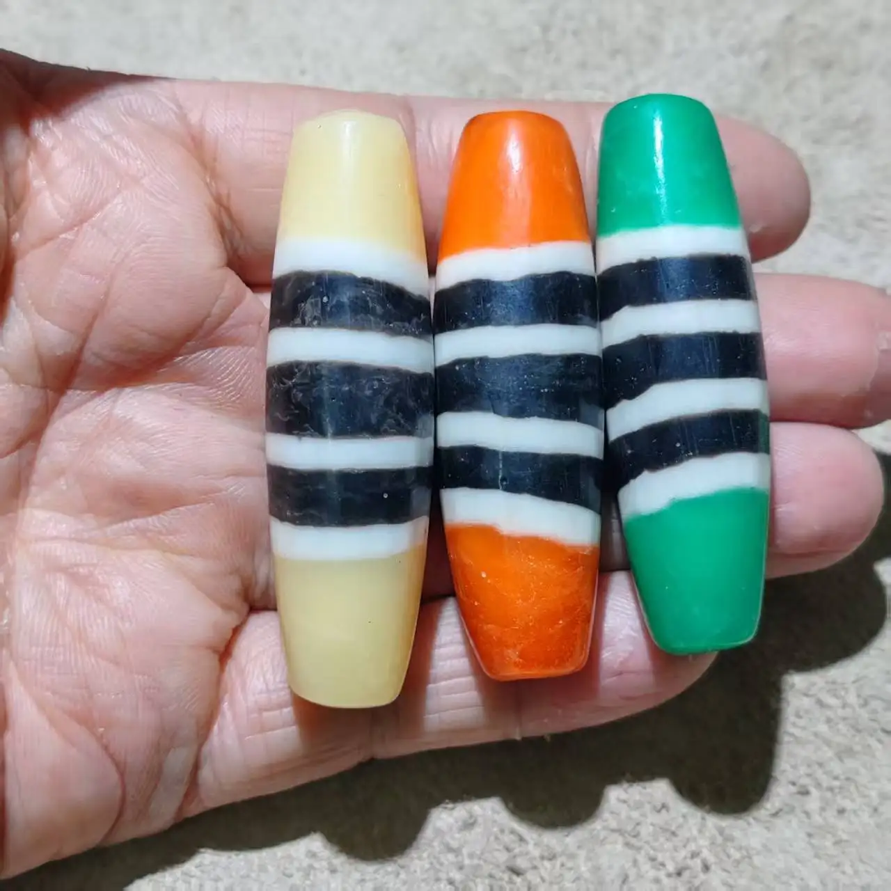 

56mm Tibetan Material Three-Color Thread Bead Weathered Patina Loose Beads DIY Bracelet Necklace Special Material Collectible