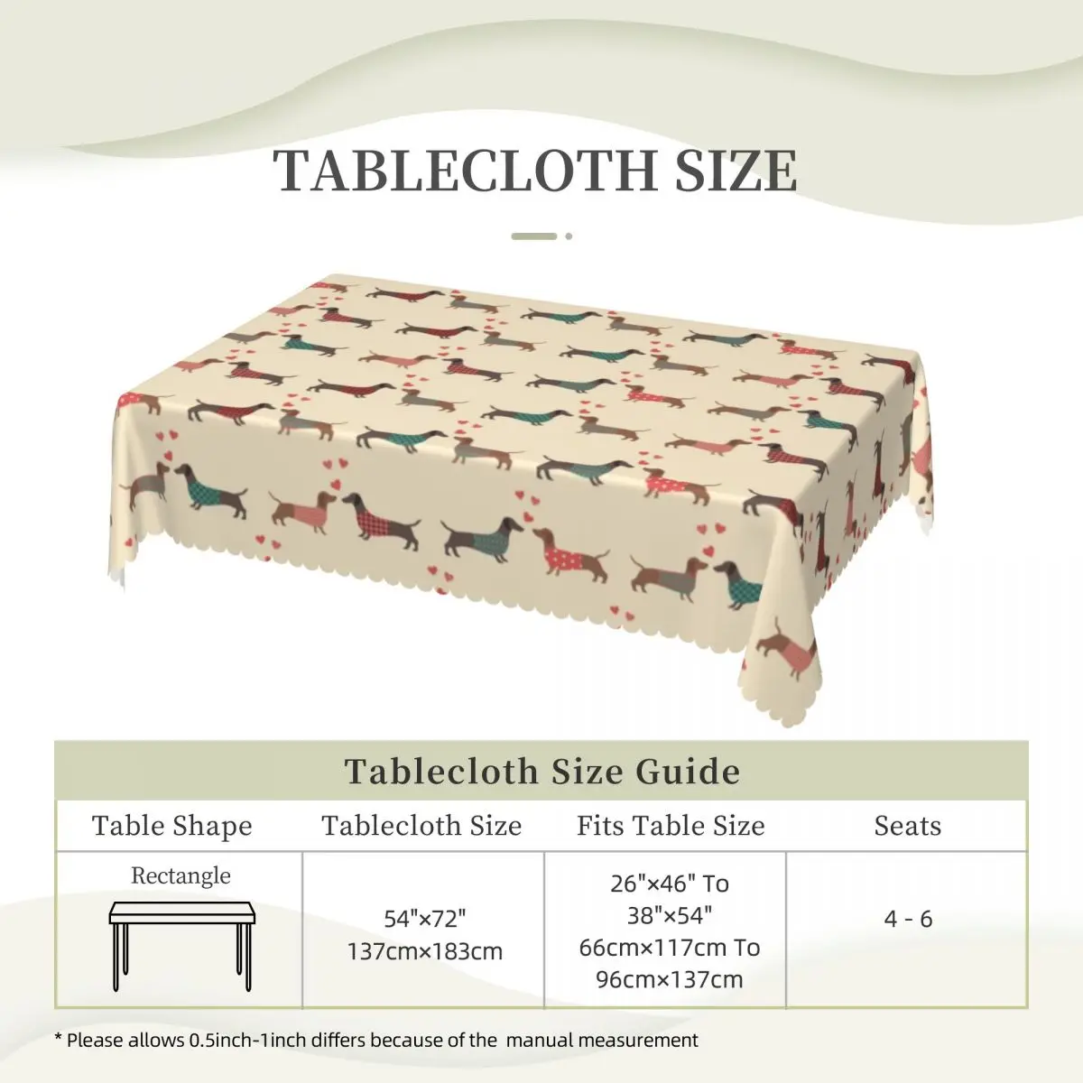 مستطيلة زوجين الكلب الألماني نمط مع القلب الجدول القماش مفرش المائدة مقاوم للماء في الهواء الطلق 40 "-44" غطاء الطاولة #6