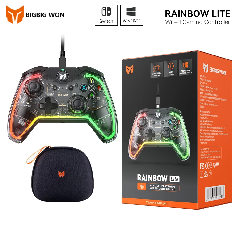 

Original BIGBIG WON Gaming Controller Rainbow Lite RGB Wired Game Gamepads joystick for Switch/Win10&11 for PS4 via R90 PC