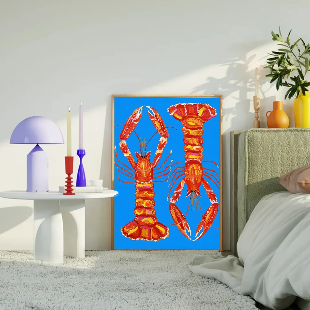 Kolorowa Sardynka Lobster Ryba Klasyczne Plakaty Vintage Decoracion Malarstwo Wall Art Biały Papier Kraft Kawaii Wystrój Pokoju