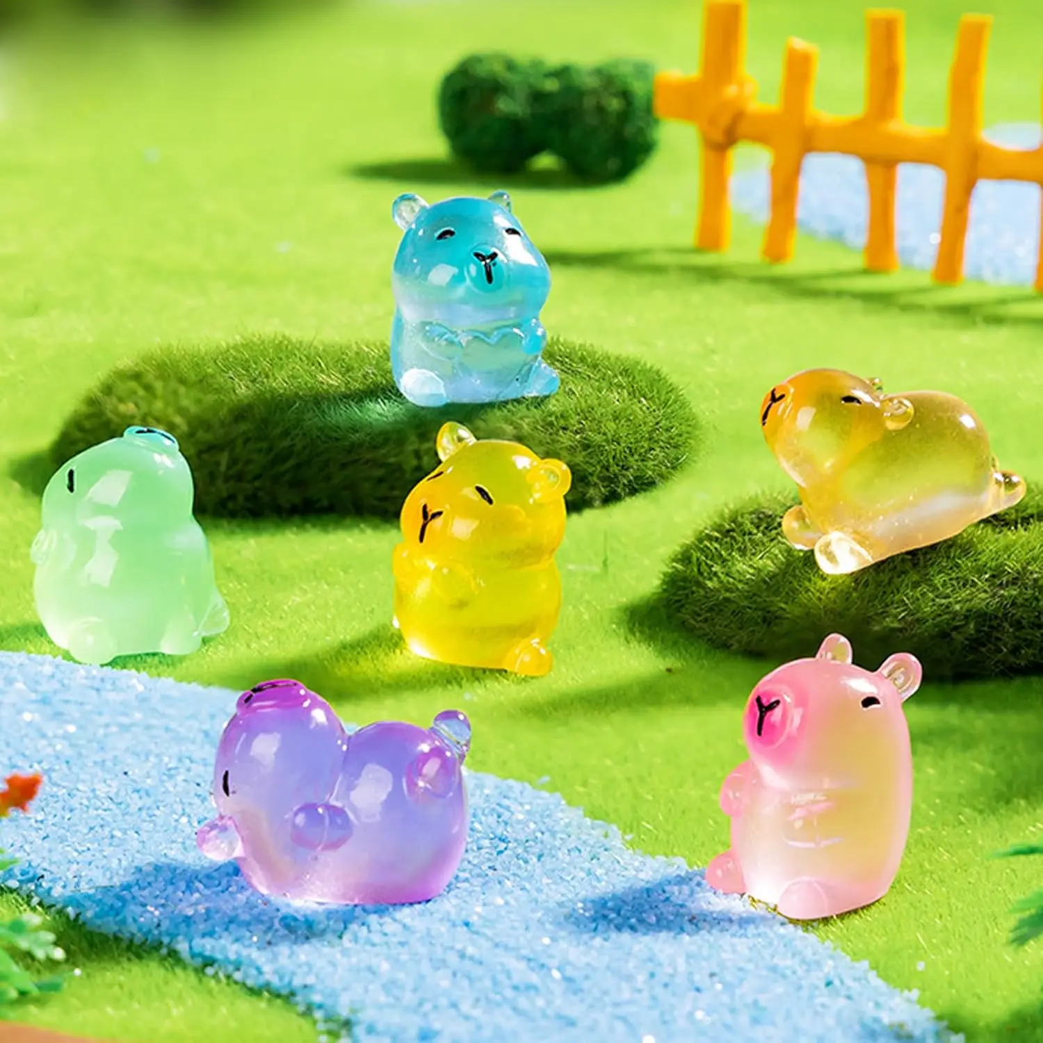 10/20 قطعة يتوهج في الظلام كابيبارا التماثيل الصغيرة الراتنج الحيوانات مضيئة سحر الجنية حديقة ديكور هدايا الحفلات #5