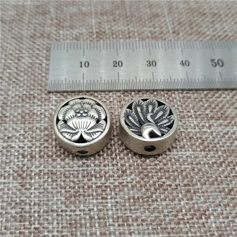 1 Piece Double Sided Oxidized Peacock Flower Bead in 925 Sterling Silver 2