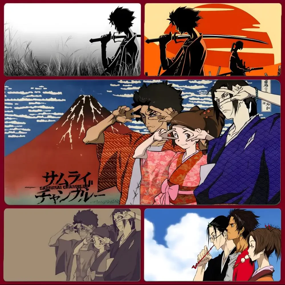 Alfombrilla de ratón samurai hiphop S-Samurai Champloo, alfombrilla de ratón grande para juegos con bordes cosidos, alfombrilla de escritorio gruesa para PC