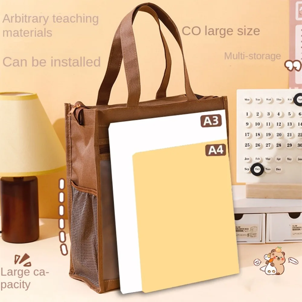 Multifunction Capybara Tote School Bag Handheld Side Mesh Pocket Cartoon Tote Tutorial Bag Panda Portable A4 File Tutorial Bags