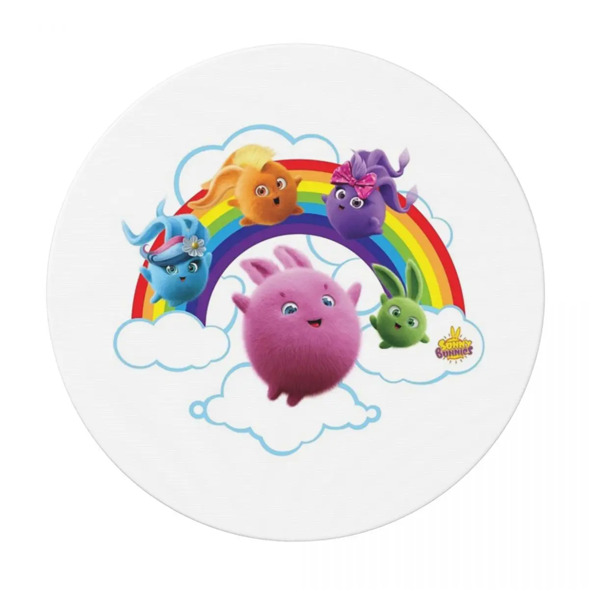 Sunny Bunnies - Rainbow Bunnies Waterproof Round Tablecloth Oilproof Table Cloth for Kitchen Events Dining Table Cover