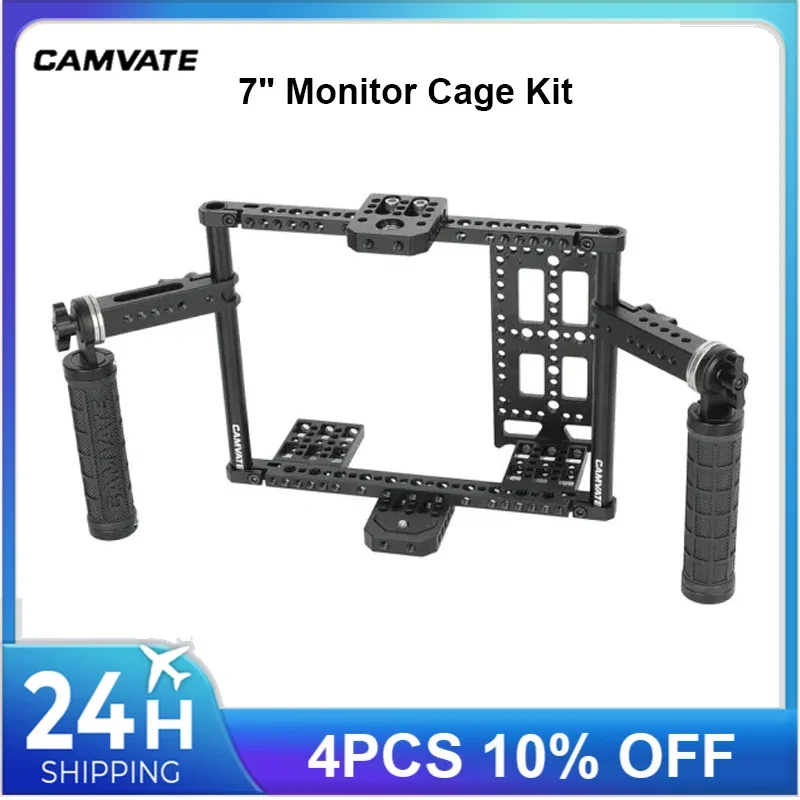 CAMVATE 7inch Monitor Cage Kit with Adjust Dual Rosette Mount Rubber Handgrips With Cheese Plate Shoulder Monitor Cage