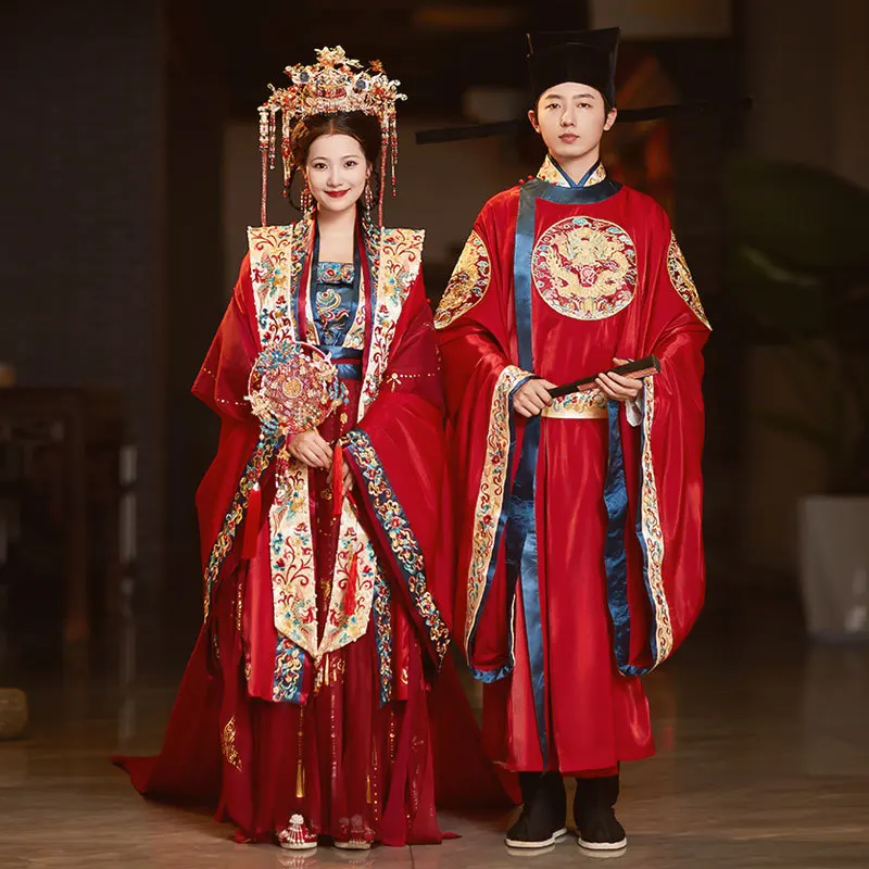 

Свадебная одежда Song Hanfu, новинка 2024, свадебное китайское платье со шлейфом, костюм принцессы для тяжелой промышленности пары, костюм Xiuhe