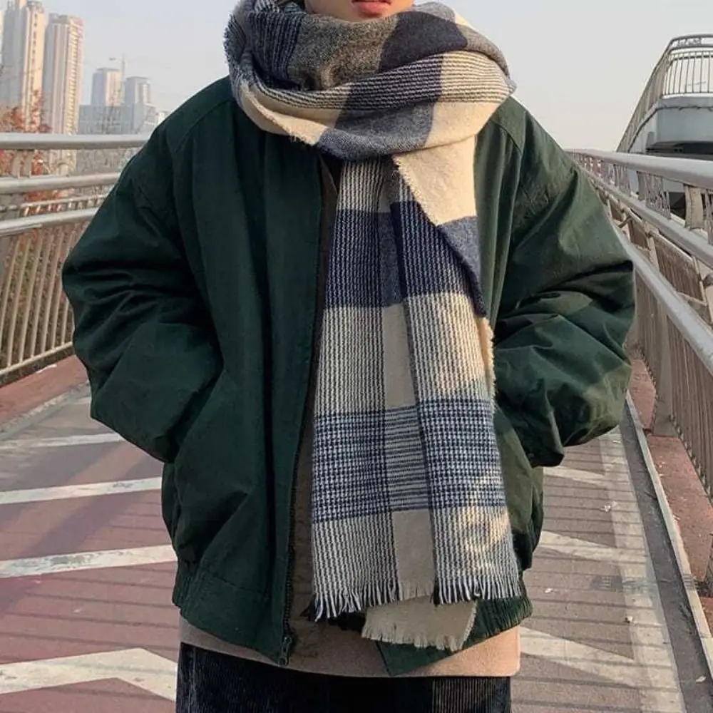 Sciarpa scozzese da uomo coreana di alta qualità Sciarpa scozzese invernale addensata casual Sciarpa scozzese lunga calda da uomo