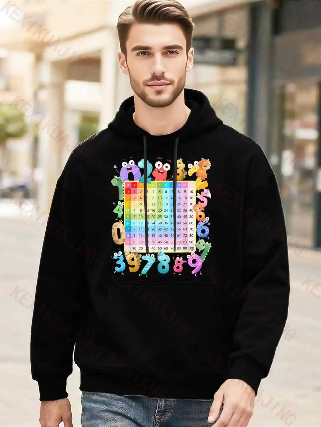 Men's Fun Dinosaur Math Hoodie with 1-10 Multiplication Table Chart