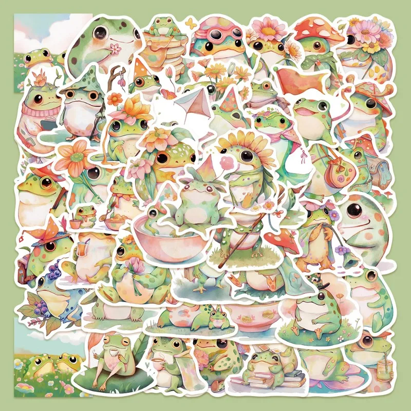 50pcs Cute Cartoon Colored Chubby Frog Series Graffiti Stickers Suitable for Helmet Desktop Wall Decoration DIY Sticker Pack