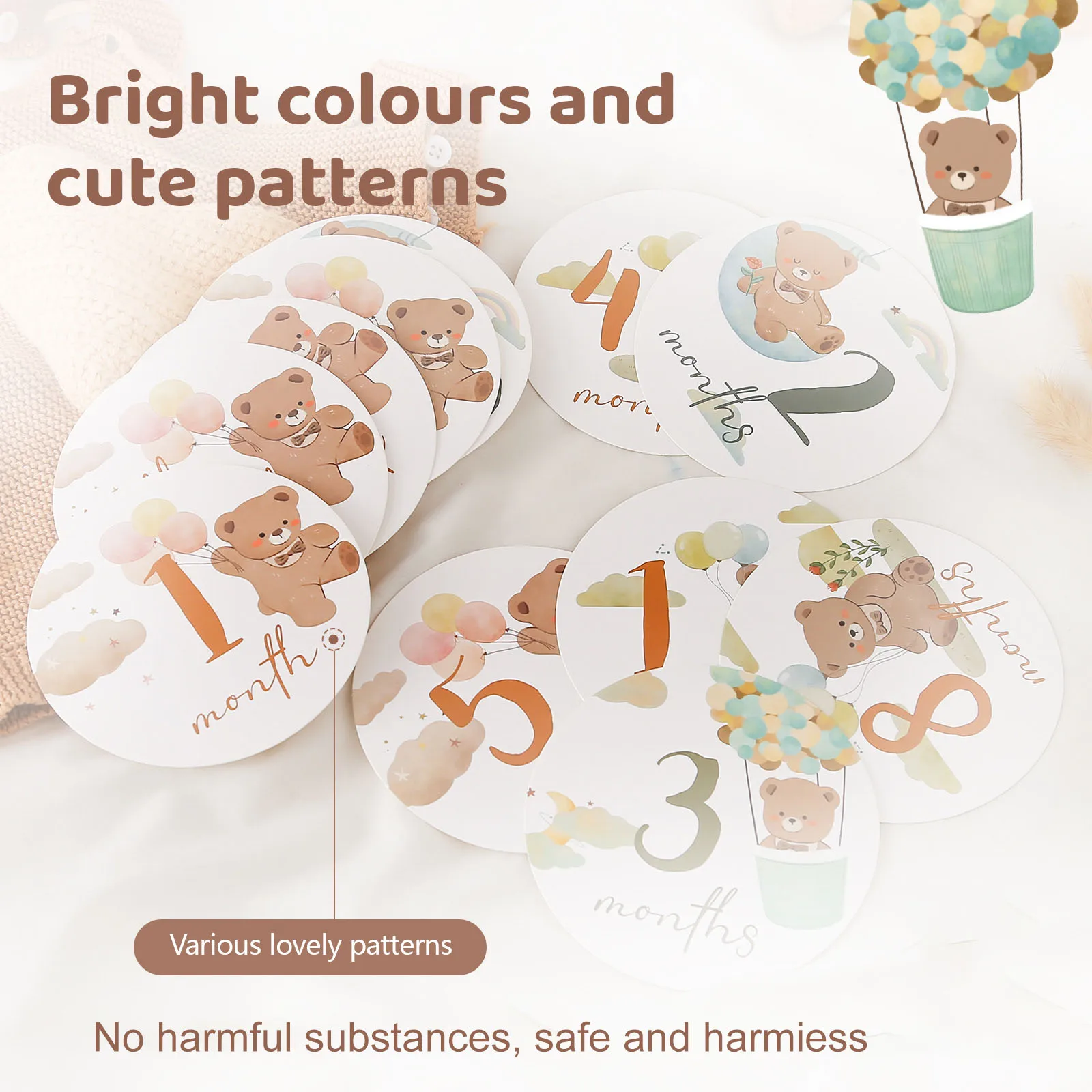 بطاقات معلم للأطفال حديثي الولادة بتصميم تيدي بير - دعائم صور مستديرة لـ 100 يوم، اكتمال القمر والاحتفال بعيد الميلاد