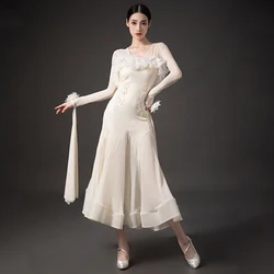 New Ballroom Dance Dress Women Lace Ruffled Long Sleeves Waltz Performance Costume Adult Ballroom Dance Competition Dress BL9857