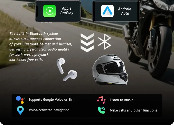 6-Zoll-Motorrad-Smart-Display – kabelloses CarPlay und Android Auto | Bluetooth Sprachsteuerung | IP67 wasserdicht | HD-Touchscreen |