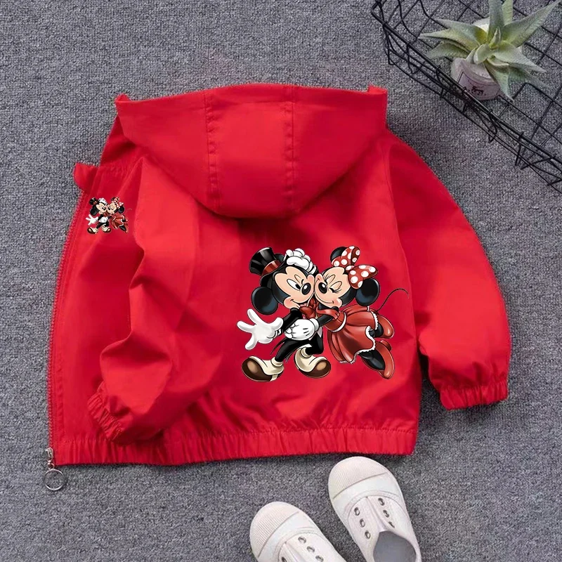 

Minnie Mickey Mouse Boy Girl Jacket Disney Cute Anime Figures Print Children Hoodies Spring Autumn Windbreaker Outerwear Clothes