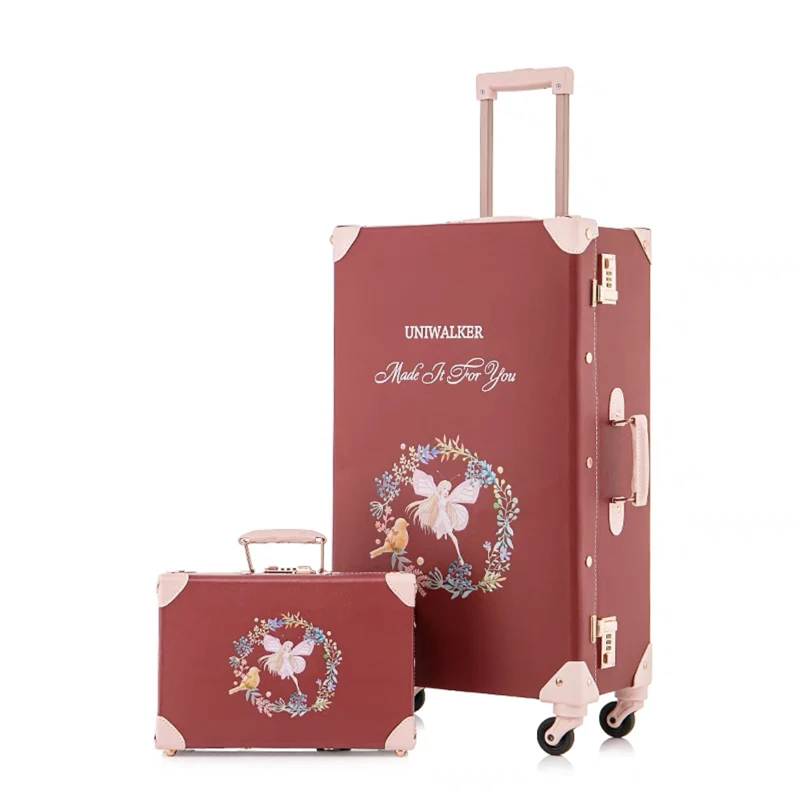 Hot! Nieuwe Dames 2 Stks/set Vintag Reiskoffer Rollende Bagage, 12 "20" 24 "26" Inch Herenmode Trolley Koffer Handtas Handtas