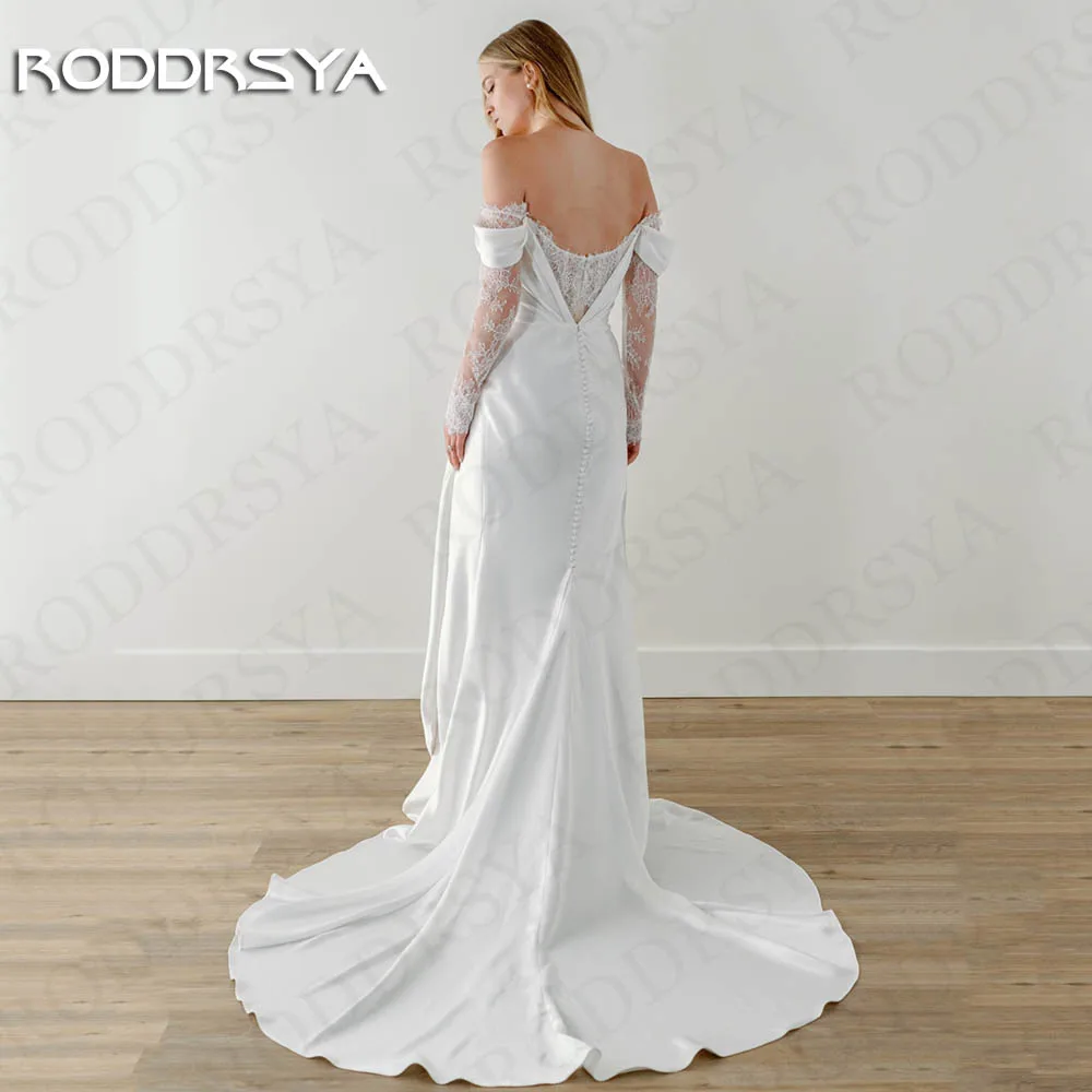 RODDRSYA Mermaid Wedding Dresses 2024 Satin Simple Lace Long Sleeves Split Off Shoulder Bridal Gown Sweetheart свадебное платье