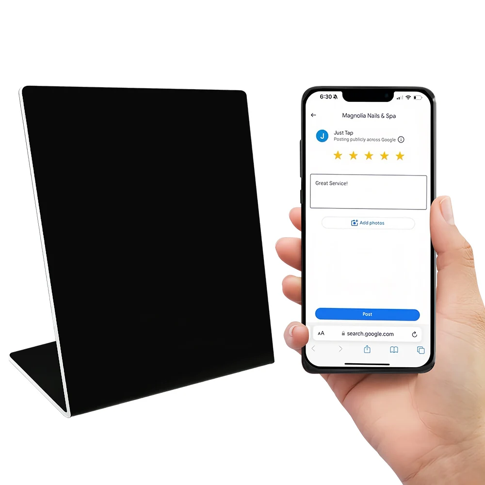 SZGHR 13.56Mhz programmable Google Review Card NFC station table NFC Google Reviews display bending card standing brand bracket