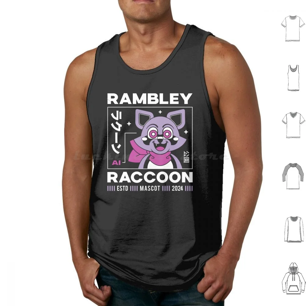 

Rambley Raccoon Aesthetic Tank Tops Vest Sleeveless Indigo Park Rambley The Raccoon Mascot Cute Kawaii Horror Terror
