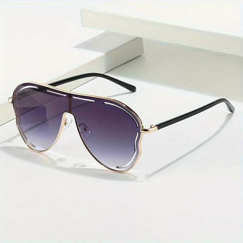 Oversized One-Piece Pilot Sunglasses for Women Big Frame Hollow Sun Glasses Outdoor Fashion Sun Shades Eyewear image 4