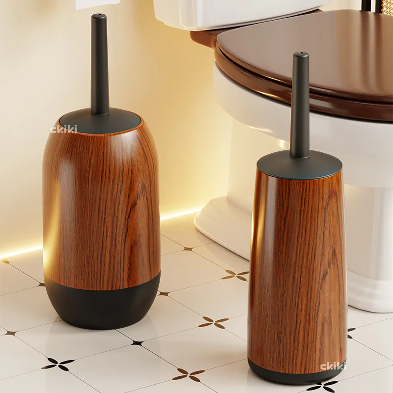 Retro Wood Grain Toilet Brush with Holder Bathroom Cleaning Brush Cleaning Tools and Brushes for Home Hotel Bathroom Accessories