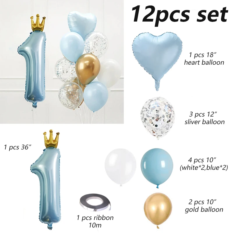 40inch Prince Crown Number Foil Balloons 1st Birthday Party Decorations Kids Boy Girl First One Year Anniversary Globos Supplies