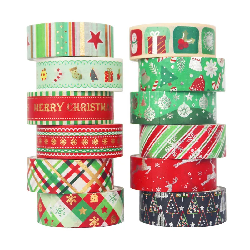 Kit 12 Rolls Christmas Decorative Washi Tapes 1.5cmX5m