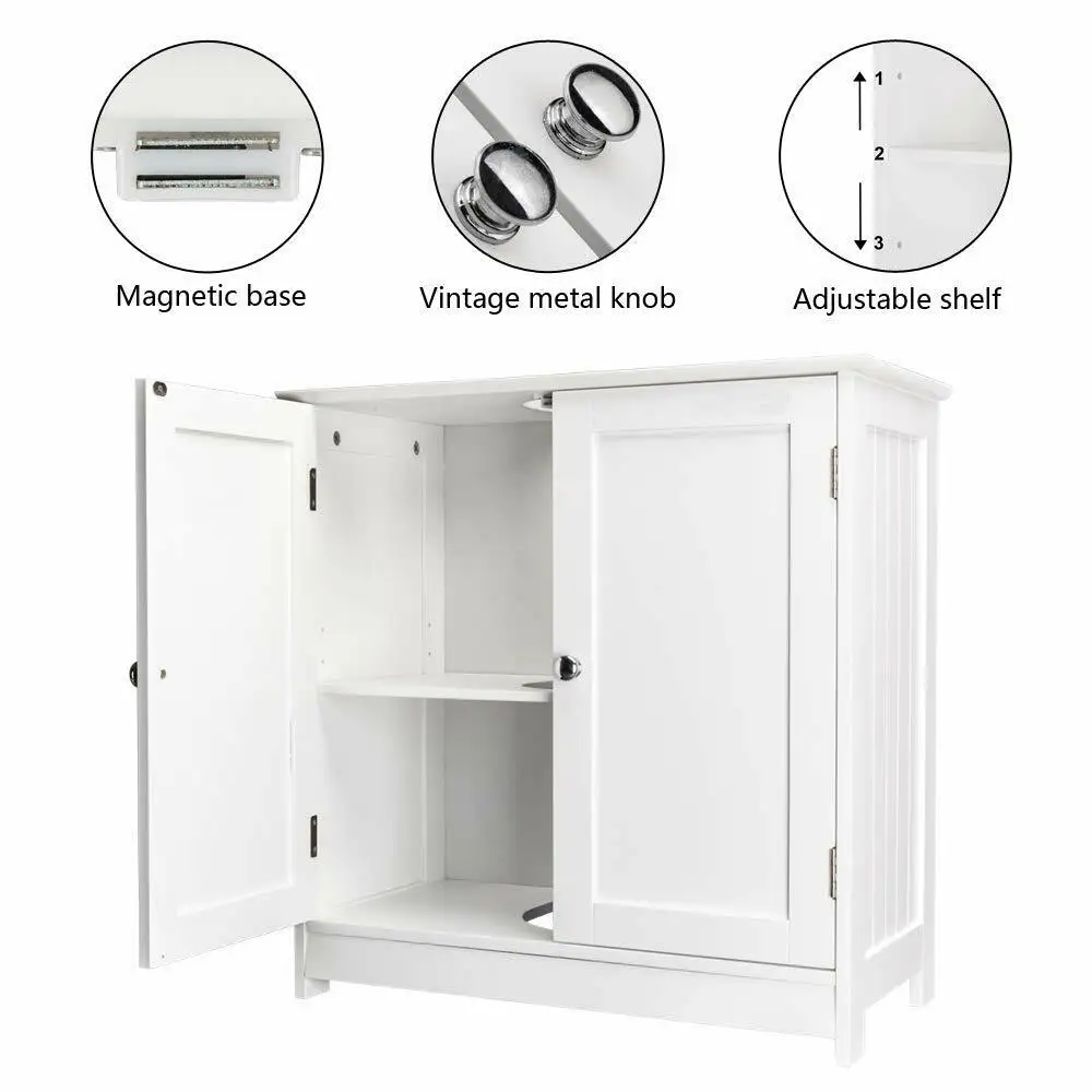 Bathroom sink makeup cabinet with 2 shelves in white