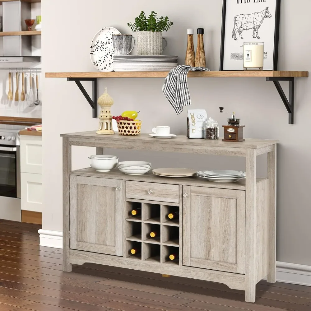 

Buet Cabinet Storage Sideboard, Server ole Table, Kitchen Cupboard Table with 2 Cabi, Wine Rack & Open Shel, 46 x 16 x 31.5 inch