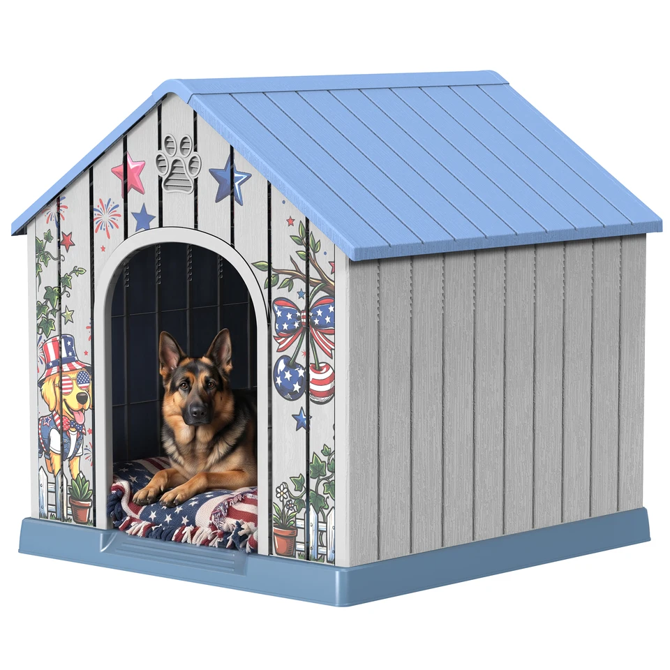 Weatherproof Outdoor Plastic Dog House for Medium Dogs