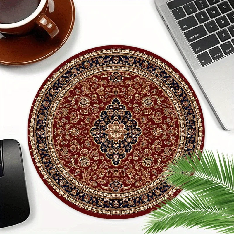 Boho Bandanna Pattern Round Mouse Pad Vintage Pc Accessories Non Slip Rubber Desk Mat For Gaming Office Mousepad Desk Interior