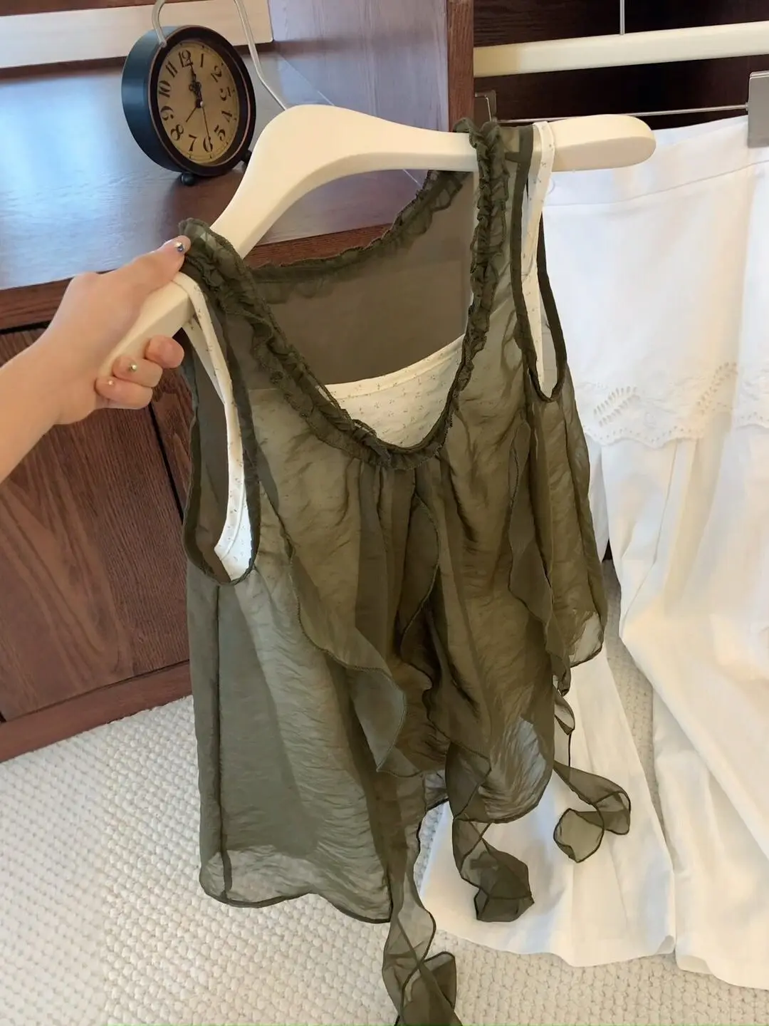 

Chic Summer Women's Top Set Fairy-Like Blouse Sleeveless Overlap Wear Halter Vest High Waist Flounce Design Casual Fashion